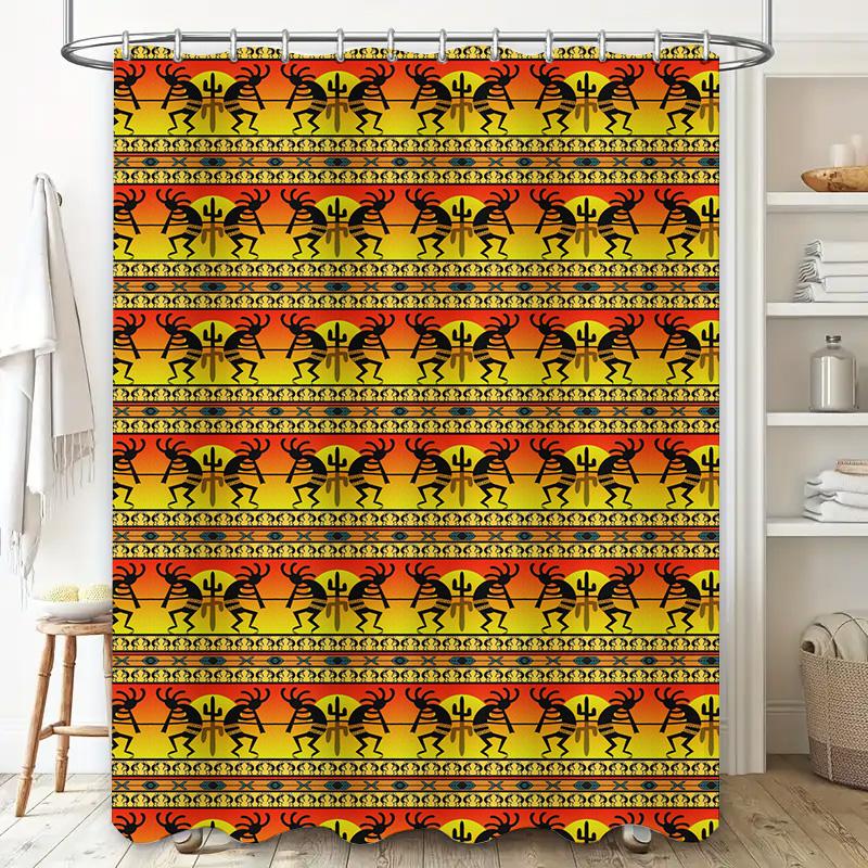 Decorative Shower Curtain Boho Style Pattern with Black, Yellow Orange Colors for Bathroom Washable Fabric Size 69 x 70 (LxW) Sh