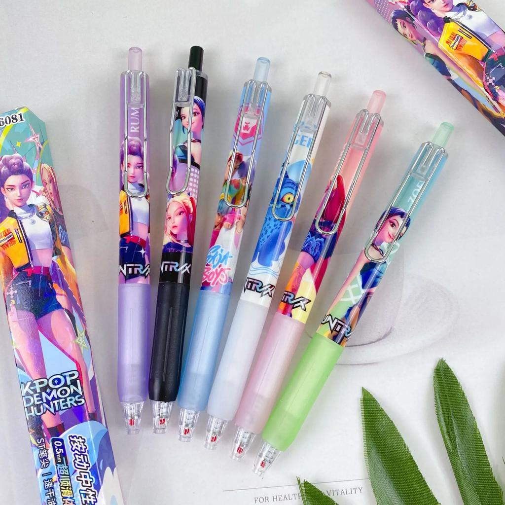 Kpop Demon Hunter Series Gel Pen Blind Box 0.5mm Black Ink Push Type Anime Cartoon Pens Student Writing School Supplies