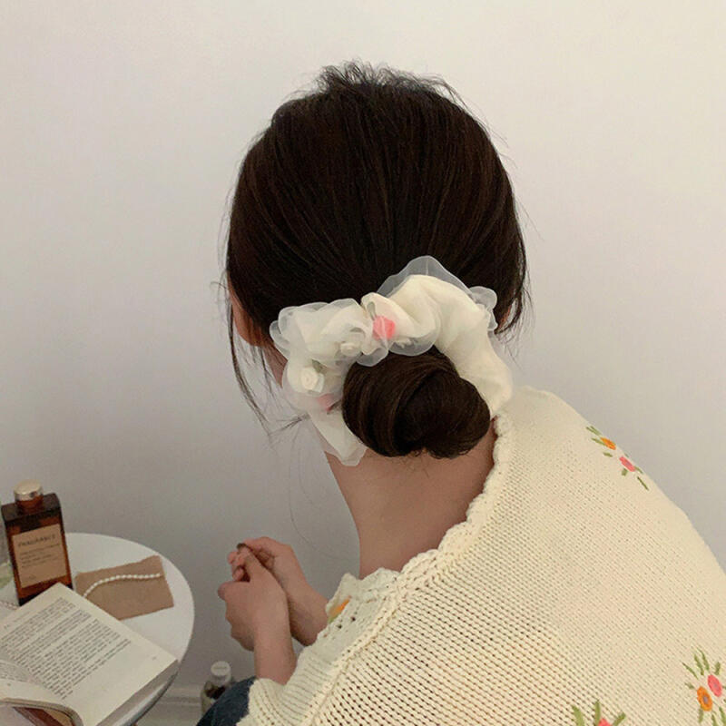 Шифоновая прозрачная резинка для волос с розой Nariel Двойная резинка для волос ivory