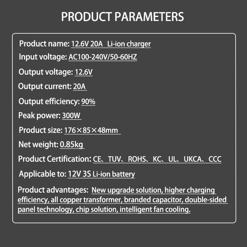 12.6V 10A 20A Lithium Battery Fast Charger 12V 12 Volt XT60 XT90 Connector For 3S 12 Volt Li Ion Charger Rapid Heat Dissipation