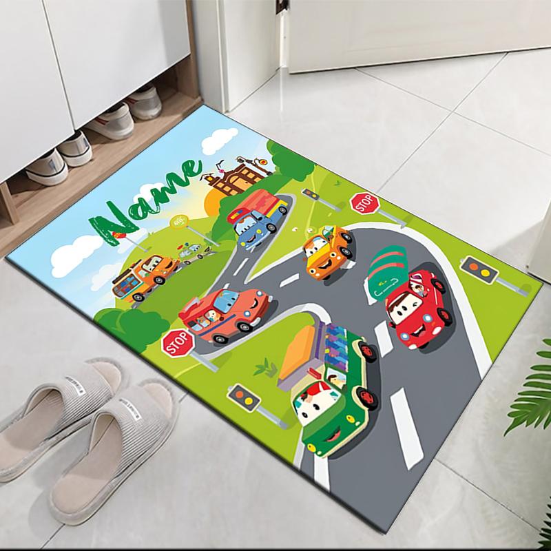 Custom Name Cute Cars Printed Carpet, for Office Chair Living Room Bedroom Kitchen Room Decor Gifts.