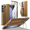 Folding Case with Stylus for Samsung Z Fold 4 5 6 7 Aluminum Alloy Lens Frame Holder Silicone Built-in Strap Glass Screen Film