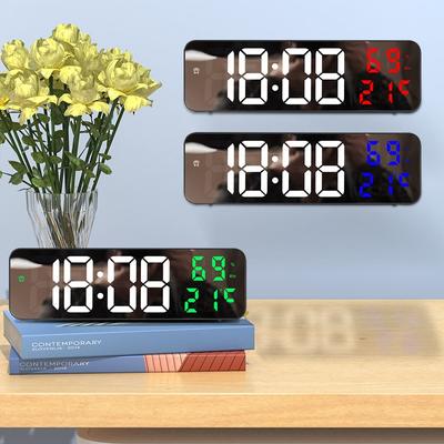 Electronic Mirror Wall Desktop Clock LED Alarm Clock Date/Temperature/Humidity/Time Display Digital Alarm Clock