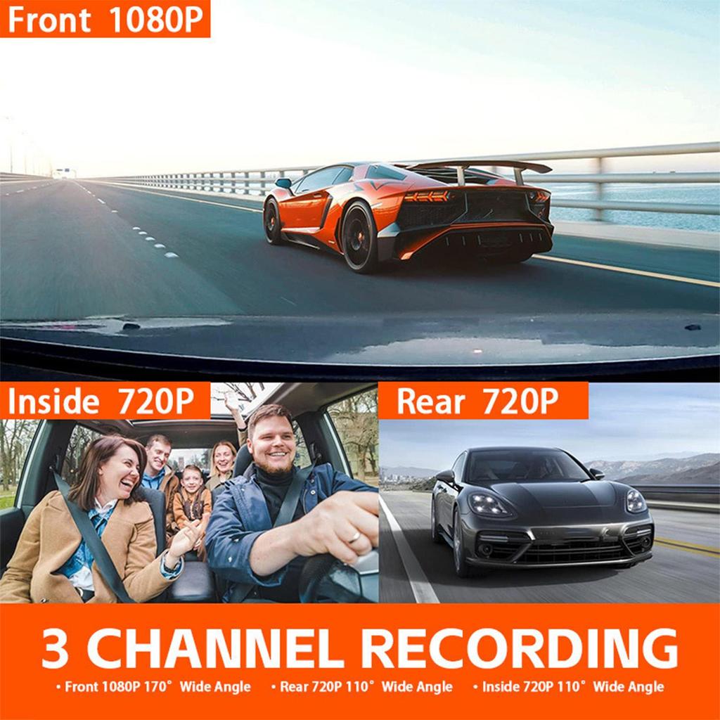Dash Cam For Car 3 Channel Front And Back Dash Cam 1080P Monitor WIFI Infrared Night Vision Front Rear Reversing Image For Truck