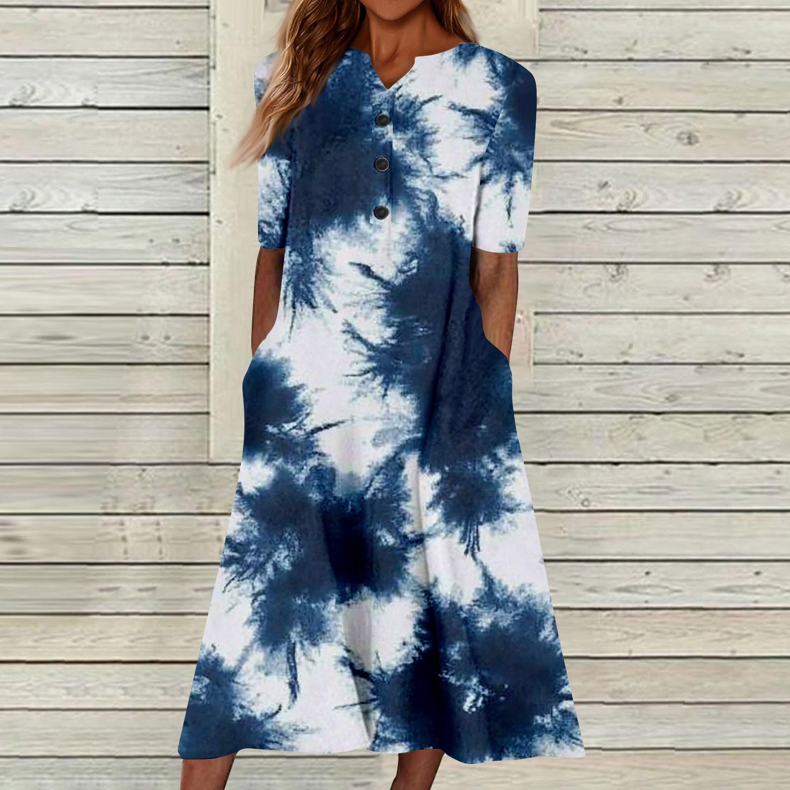 

Женский летний повседневный цветочный (Градиент) Платье с коротким рукавом с принтом XL