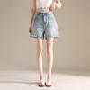 RAIN.CUN Petite Distressed High-Waist Relaxed Fit Denim Shorts