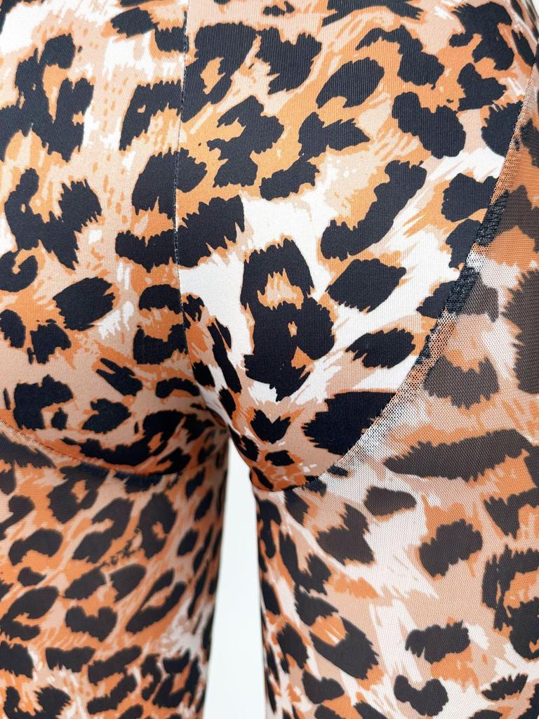 Sexy Leopard Print Mesh Bodycon Jumpsuit for Women