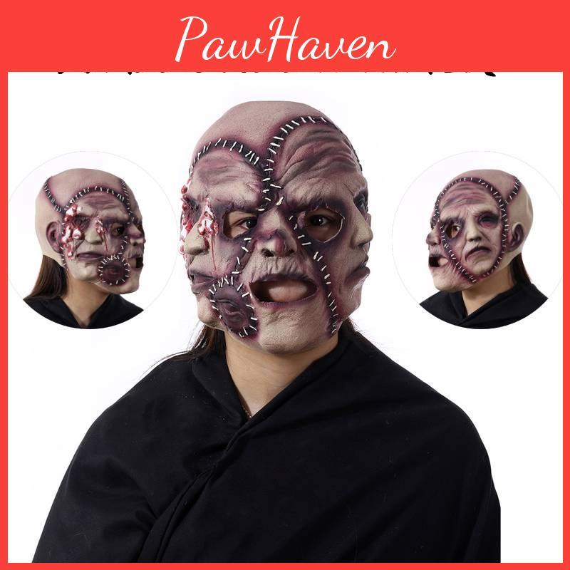 Creepy Halloween Latex Mask Triple-faced Ghost With Skin-like Texture