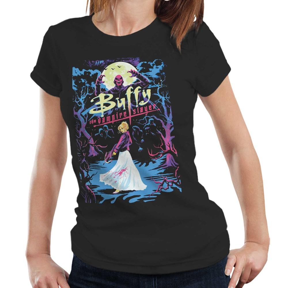 Buffy Vampire Slayer TShirt Retro Poster Art Semi Fitted Ladies Vintage TV