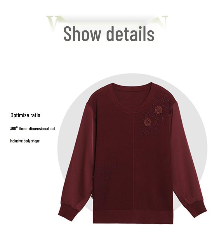 2026 Spring Ice Silk Wool Patchwork Knitwear for Middle-aged and Elderly Women