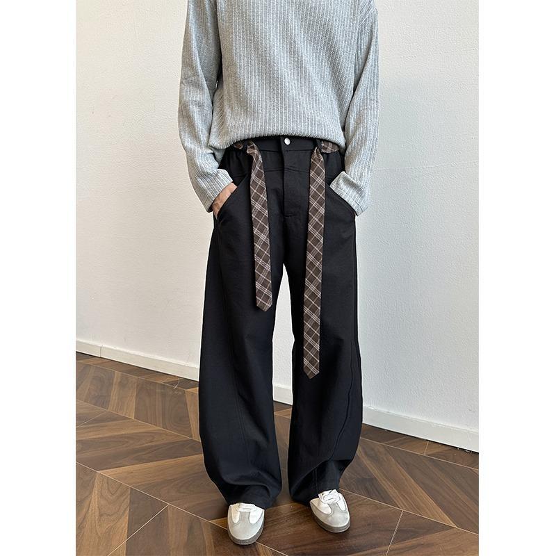 American trousers men's trendy belt money wind ancient leisure big scimitar plaid pants size trousers loose spring and autumn