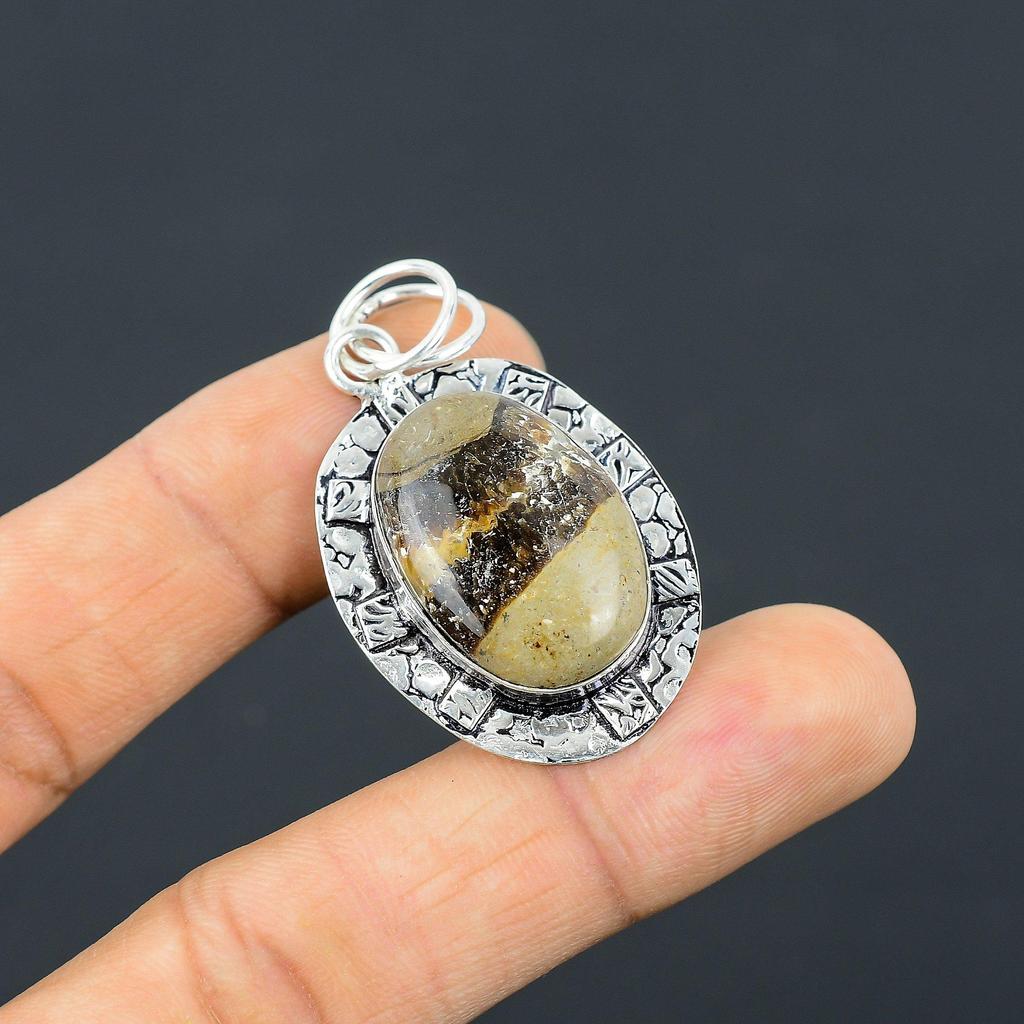 Wedding Gift For Her 925 Sterling Silver Natural Septarian Gemstone Pendant