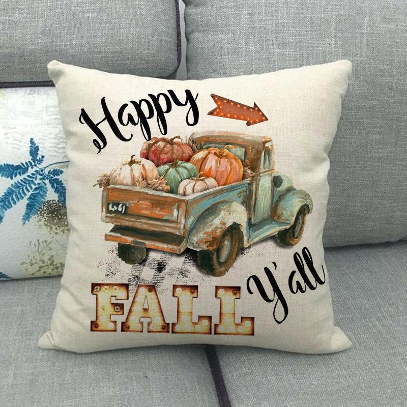 Autumn Thanksgiving Pumpkin Truck Digital Printing Short Plush Pillow Covers For Car Sofa Office Cushion Cover Home Goods