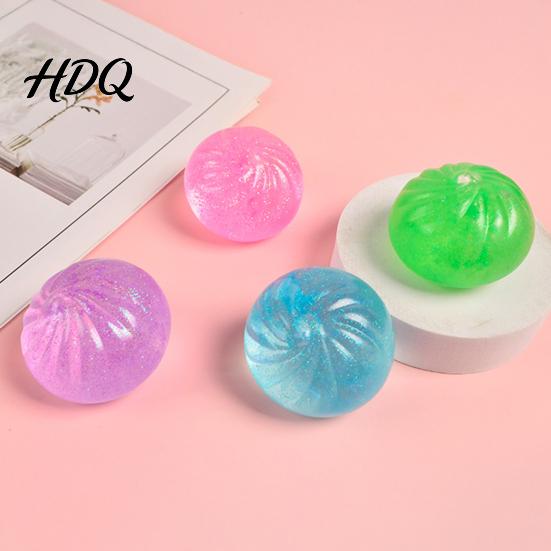 Adult Stress Toy Glitter Dumpling Sugar Ball Clear Steamed Bun Squeeze Skin-friendly Fidget Stretchy Decompression Simulation Dough Desk TPR