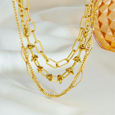 Fashionable Stainless Steel Multi-layered Necklace Gold Exaggerated Metal Chain Women's Niche Design Necklace
