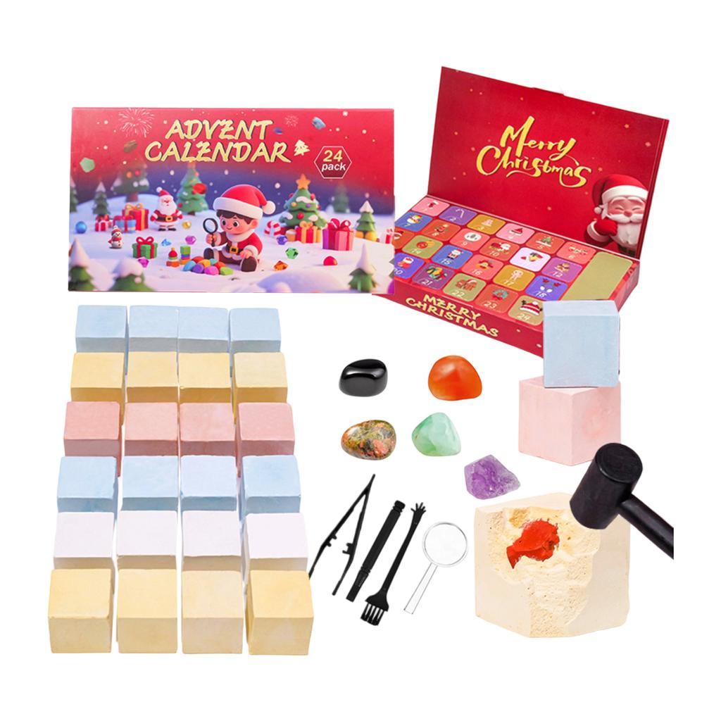 3D Stereoscopic Airplane Box 24PC Crystal Stone Box 24-grid Natural Crystal Stone Label Christmas Advent Calendar Hole Music Blind
