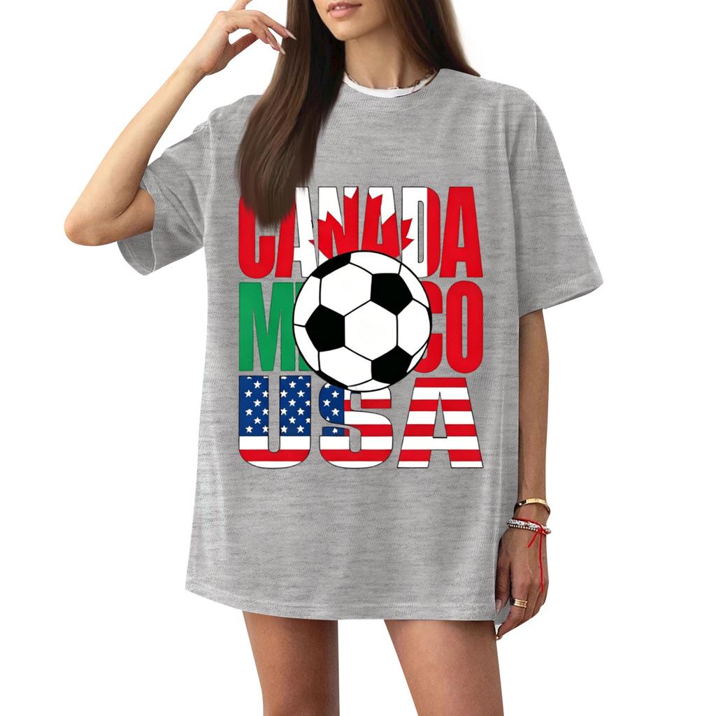 Women's Casual Short Sleeve T-Shirt Letter Print Soccer Graphic Loose Fit Lightweight Crew Neck Top for Everyday Wear