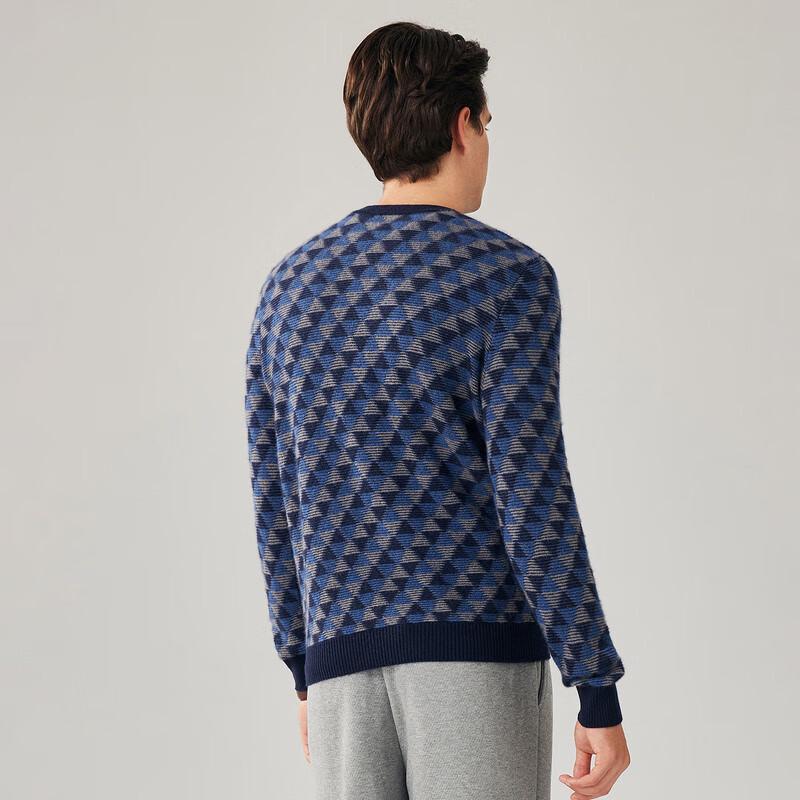 Zhaojun Men's Argyle Cashmere Round Neck Sweater