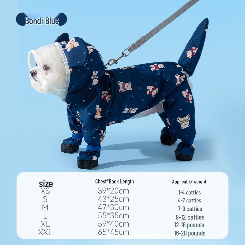 Bichon Frise Dog Raincoat: Full-Coverage, Waterproof, Four-Legged with Tail-Connected Design for Medium and Small Dogs