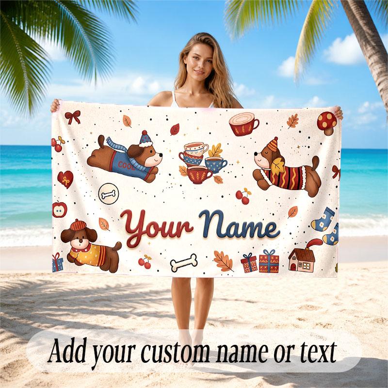 Mountain Landscape Theme Soft Beach Towel Personalized Custom Name Text Towel Portable for Beach Pool Travel