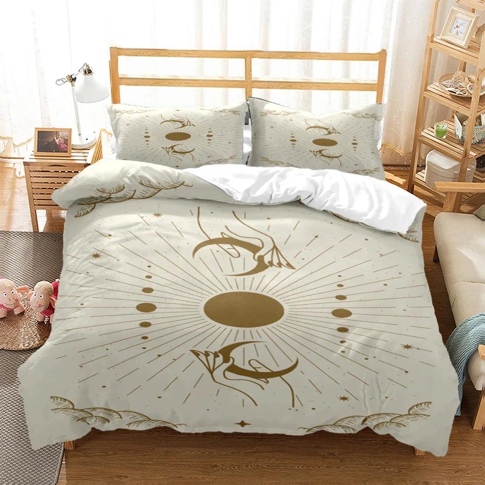 Astrologie Magică Esoterică Imprimeu Auriu Set Trei Piese Articol de Pat Măsură Fashion pentru Copii sau Adulți pentru Paturi Huse de Plapumă Fețe de Pernă