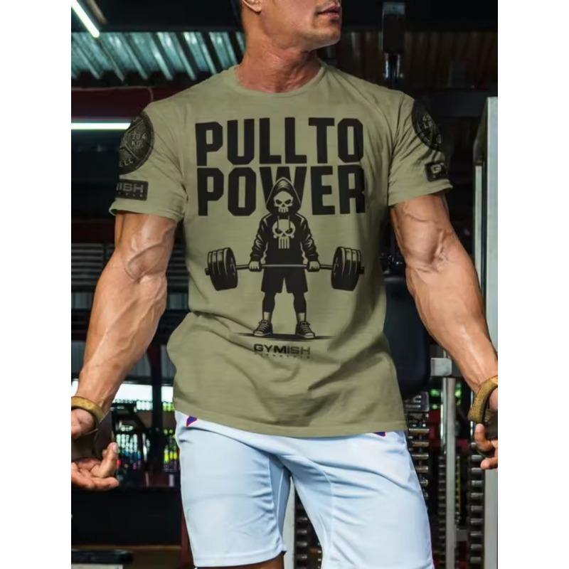 T-shirt High Quality Cotton Men's Short Sleeve Top 3D Printed Weightlifting Skull Muscle Men Tough Guy Fitness Short Sleeve