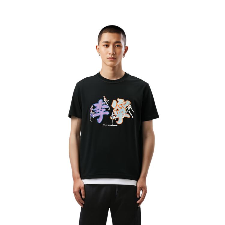Li Ning Color Block Logo Print Round Neck Sports T-Shirt Men Tops Black AHSR353-3