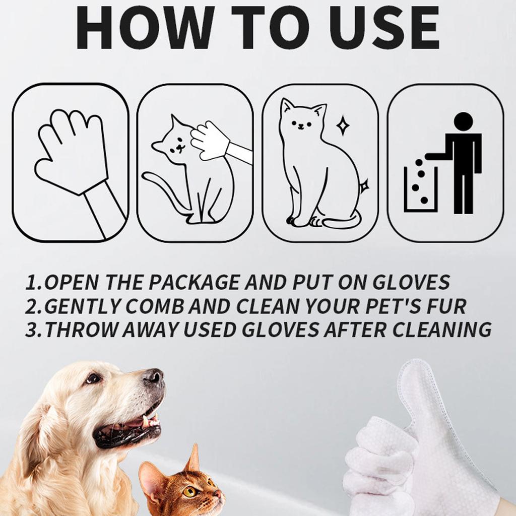 Pet Glove Wipes for Dogs & Cats Hypoallergenic, Aloe & Jojoba Oil Infused, Cleansing & Deodorizing, 6 Pack