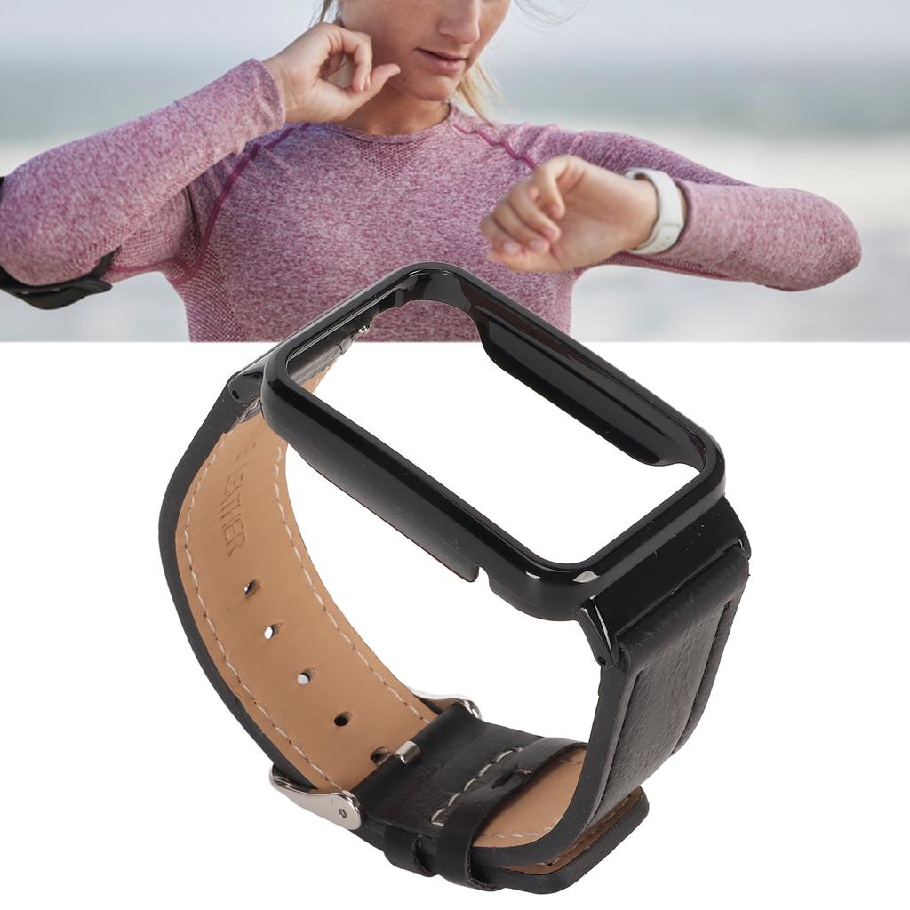 PU Leather Watch Band Waterproof Replacement Watch Wristband with Black Stainless Steel Case for   Band 7 Pro