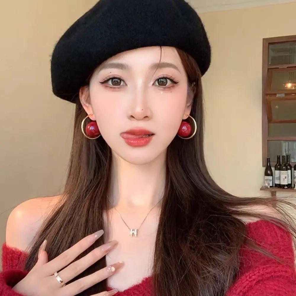 Fashion Imitation Pearl+Iron Imitation Pearl Earrings Exaggerated Geometric Charms Dangler Ear Studs Women Girls
