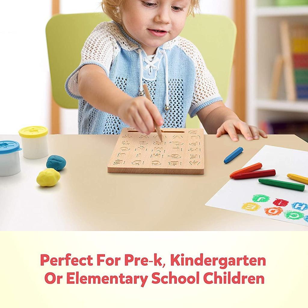 Tábua de traçar alfabeto de madeira, Tábua de praticar letras de madeira, Tábuas de dupla face para crianças pequenas e presentes pré-escolares para crianças