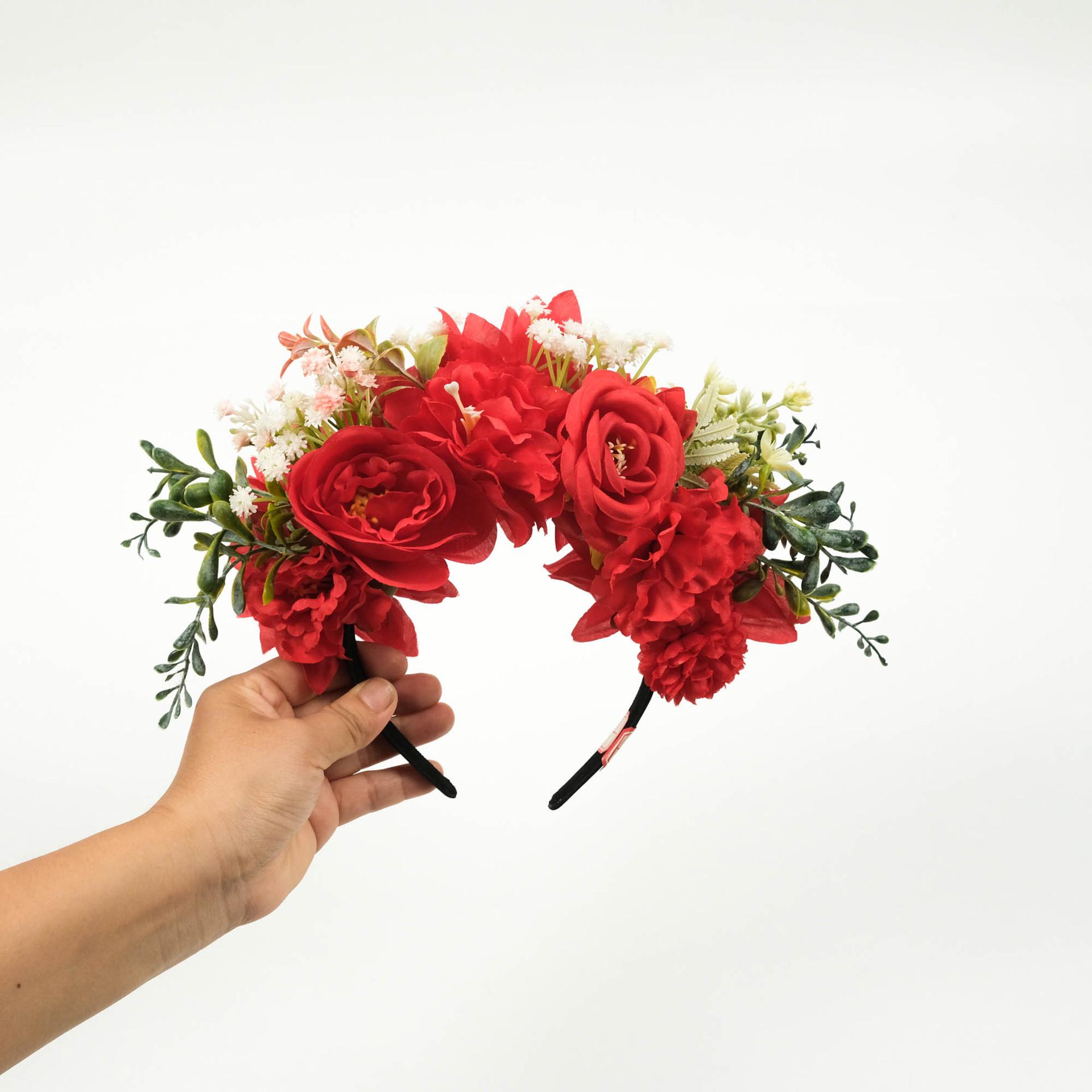 Rose Peony & Baby’s Breath Hairpin and Hairband Set - Double-Sided Accessories for Bride or Bridesmaid