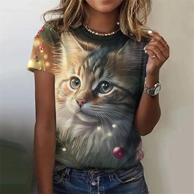 Neues lustiges Katze 3D-Druck Damen T-Shirt Weiblich Harajuku Freizeitkleidung Damenmode Niedliche Tiergrafik T-Shirts Mädchen Oberteile