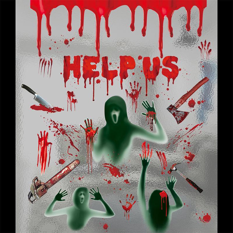 Halloween bloodstains electrostatic window stickers window glass door bathroom door blood handprint footprint