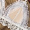 Französisches, ultradünnes, sexy BH-Set für Damen, Schleife, Spitze, Blumen, Stickerei, Unterwäsche, niedlich und süß, atmungsaktiv, Dreieck-Cup-Dessous-Set