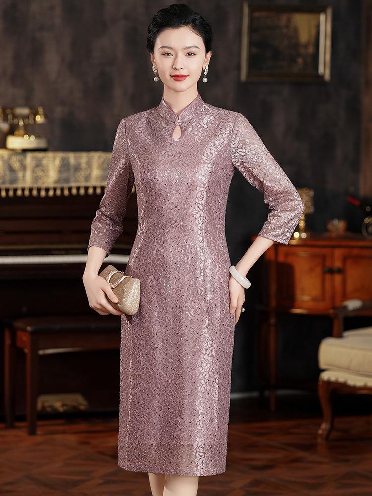 Elegant Light Purple Qipao: High-End Chinese Style Mother of the Groom Dress for Summer Wedding Banquets