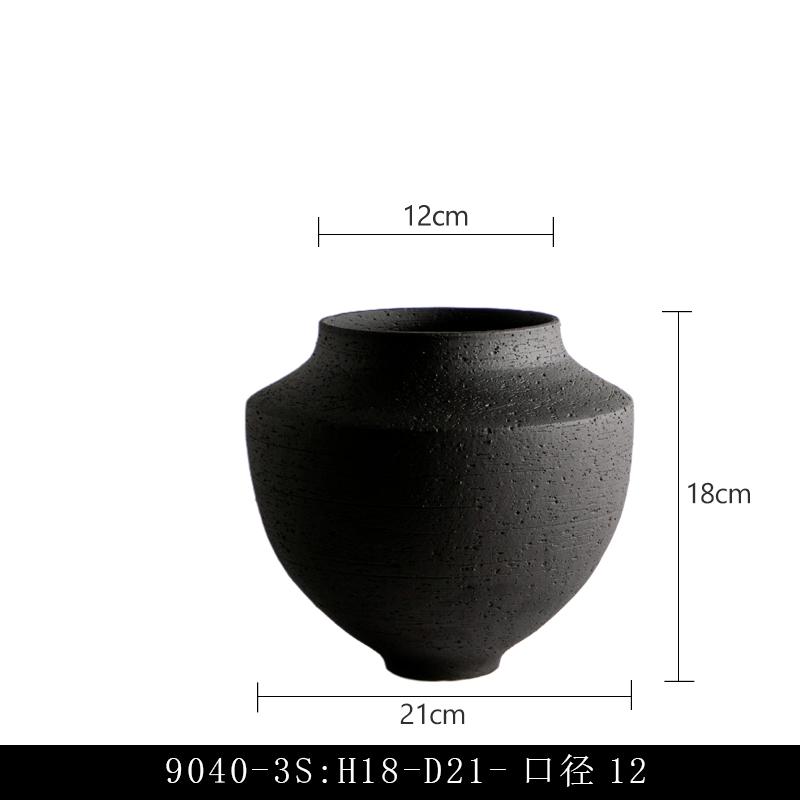 Modern Pottery Pot Coarse Pottery Black Jar Retro Vase Ornament Wabi Sandy Wind Light Luxury Matte Medieval Flower Ornament
