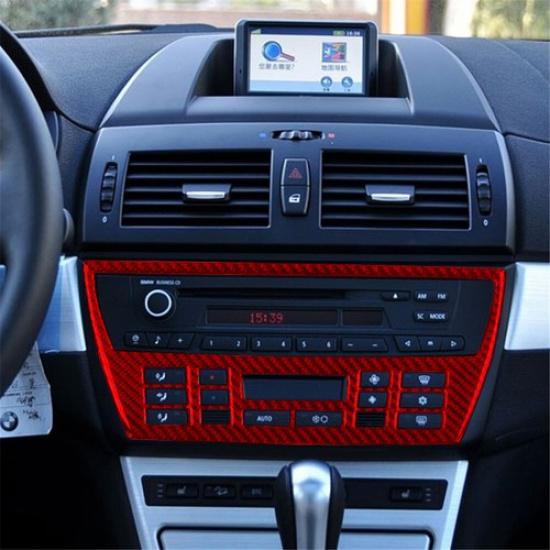 For BMW X3 E83 Red Carbon Fiber Interior Central Console CD Frame Cover Trim