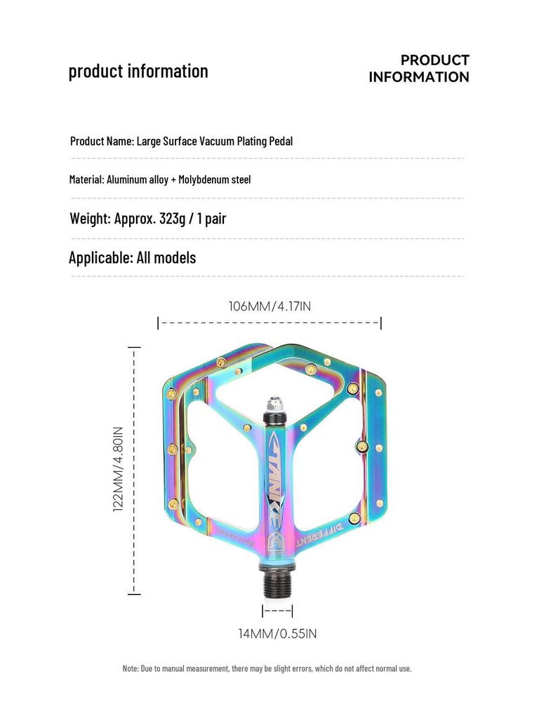 Carbon Guest CNC Colorful Aluminum Bike Pedals with Bearing Axle for Mountain and Off-Road Biking