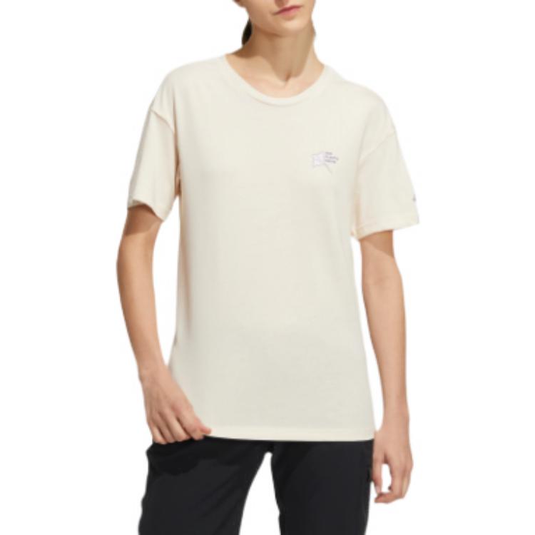 Adidas Ocean Gfx Tee Casual Breathable Dolphin Print Sports Short Sleeve T-Shirt Women Tops Beige HE7339