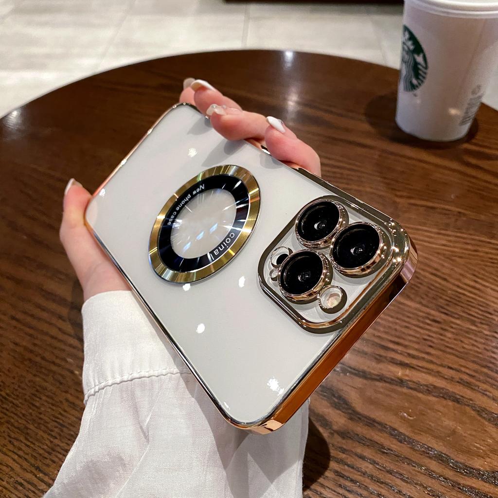 Luxury Electroplated Magnetic Mobile Phone Case for iPhone 11 12 13 14 15 16 Pro Max Back Cover with Lens Film Protection