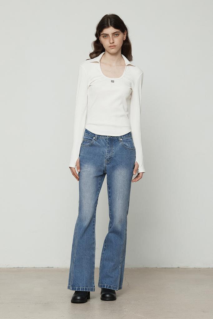 CURRENT Collar U-Neck Long Sleeve [Ivory]