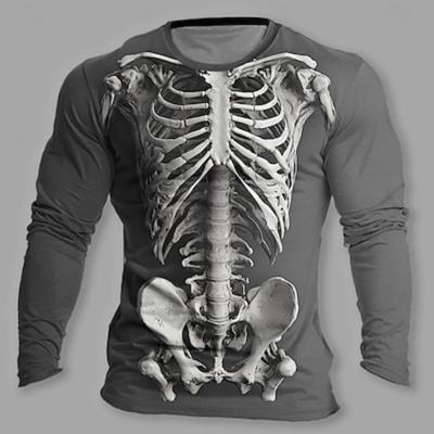 Totenkopf Skelett Designer Retro Vintage Herren 3D Druck T-Shirt Lässiges Halloween T-Shirt Langarm Rundhalsshirt Sommer Frühling Herbst Kleidung Bekleidung