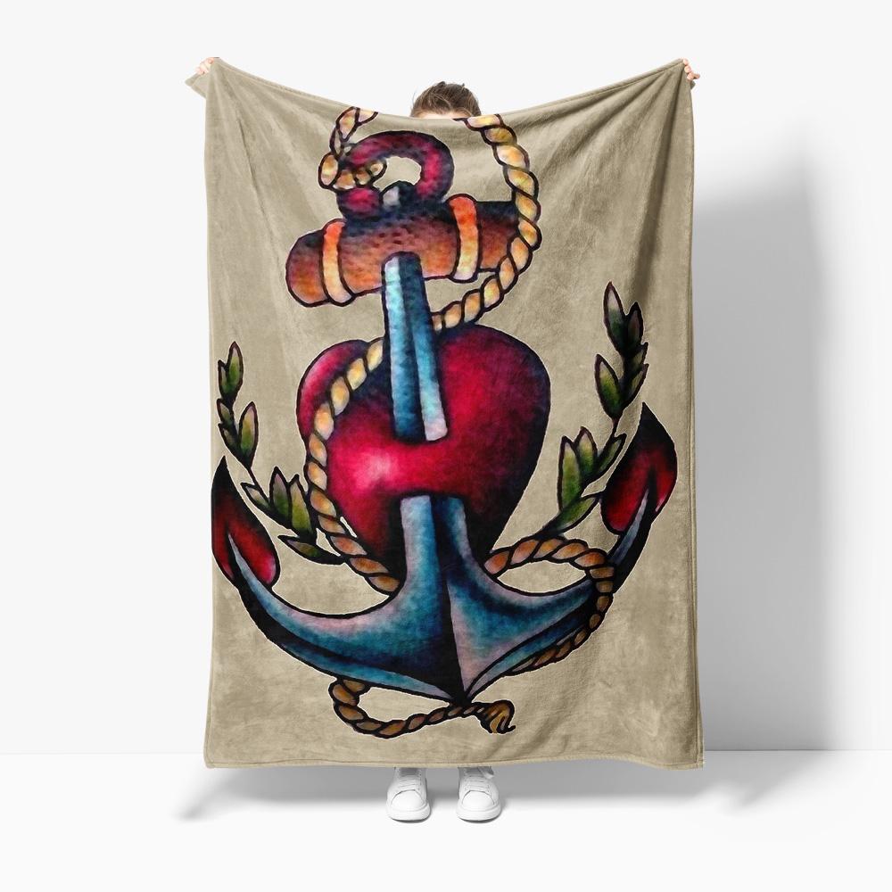 

Watercolor Anchor Throw Blanket Ocean Starship Decorative Sofa Bed Blanket Gift for Men Women 75x90cm