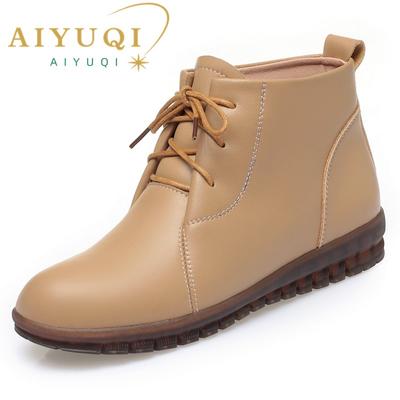 Women Short Boots Winter Cowhide Women Ankle Boots Warm Flat Large Size Fur Women Booties