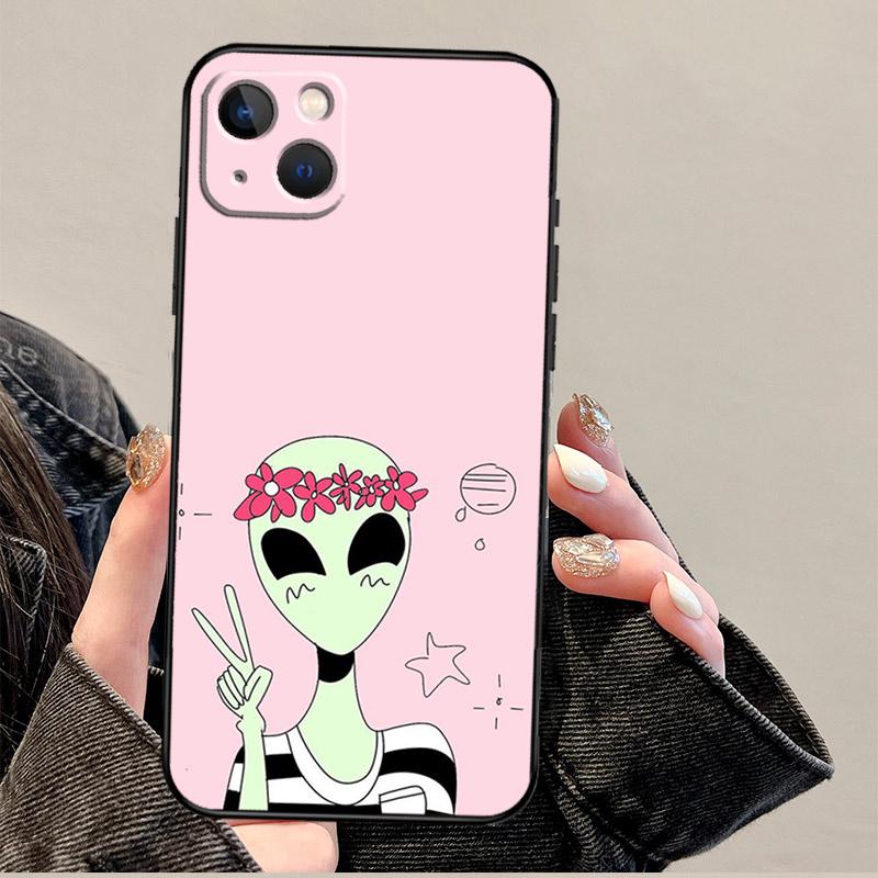 

Cartoon Space Alien UFO Phone Case For iPhone 17 Pro Max 14 11 15 16 Pro Max 13 12 mini 16 Plus 16e 17 Air Cover iPhone 15