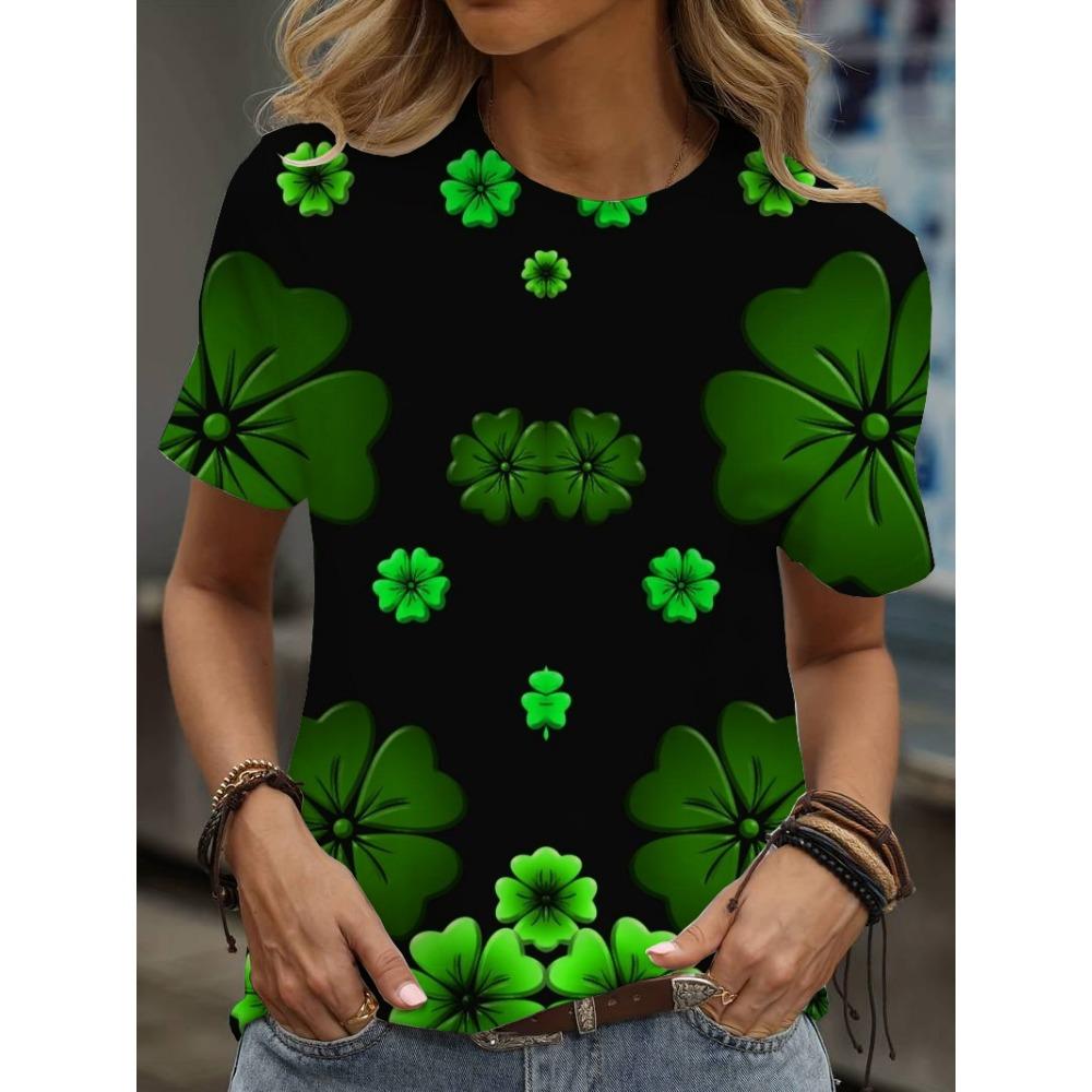 

Різдвяна футболка з принтом 3D-друк Квітковий Мультяшний Круглий виріз Короткий рукав 2025 Літо Новинка Жіночий топ 2XL