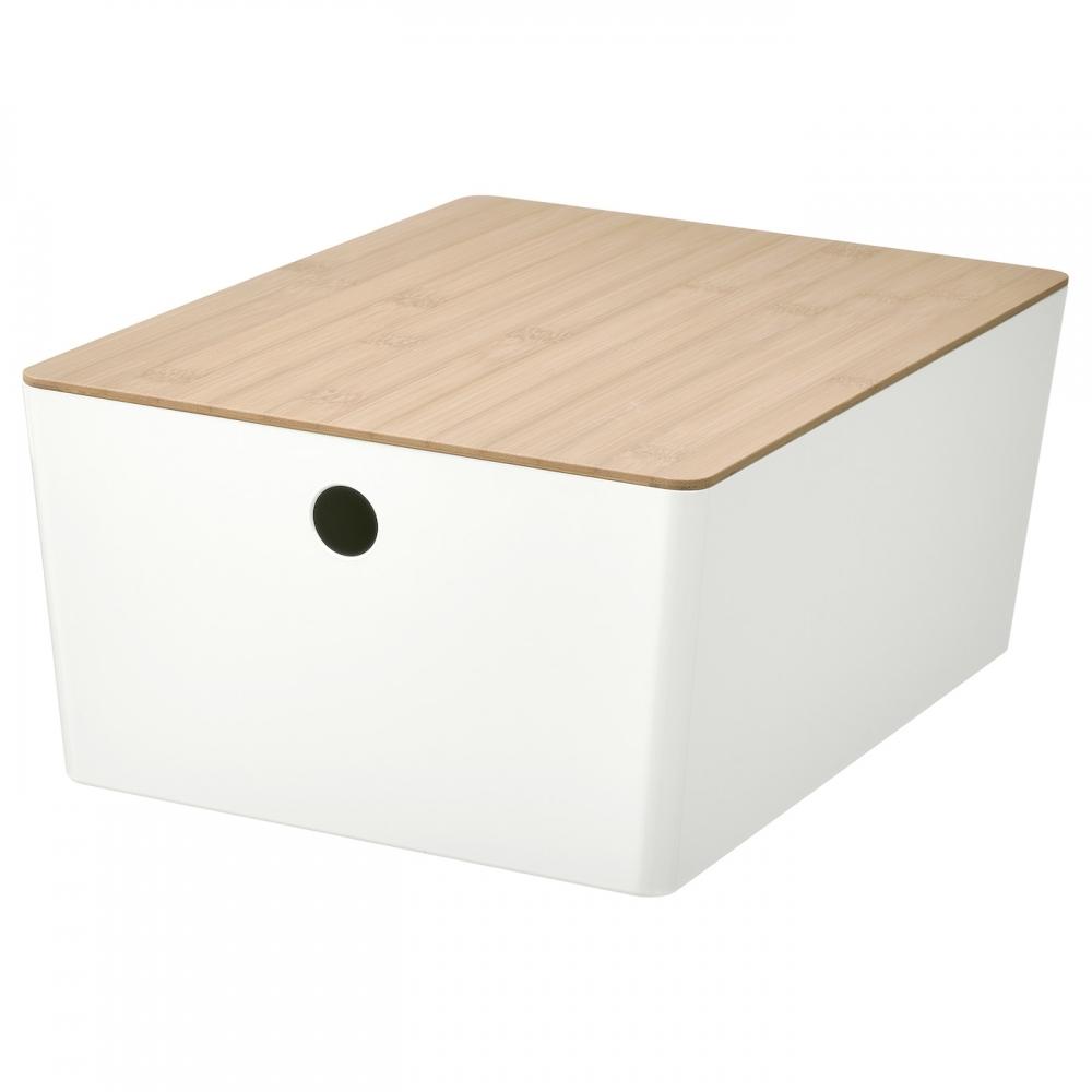 

IKEA KUGGIS Коробка для хранения печенья+крышка бамбук белый 26x35x15 см