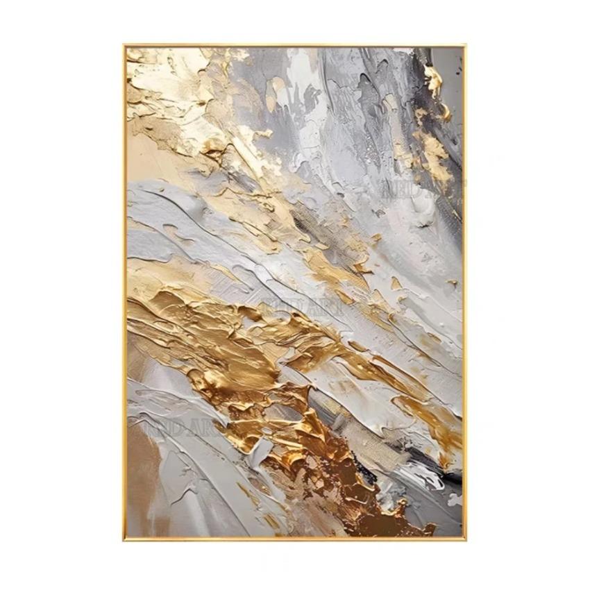 Large Size Contemporary Abstract Picture Golden Foil Canvas Paintings On Canvas Bedroom Framelessation Unframed