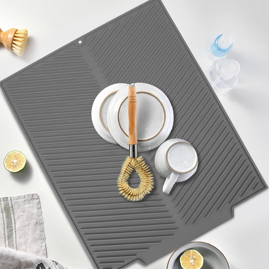 Silicone Dish Drying Mat 485x405mm Heat Resistant Non Slip Kitchen Counter Drain Pad for Home